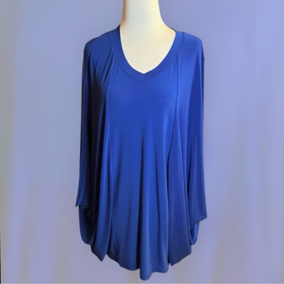 Anna Bella Tops - Anna Bella Blue Kaftan Tunic Top Oversized Asymmetrical Pleated Blouse M